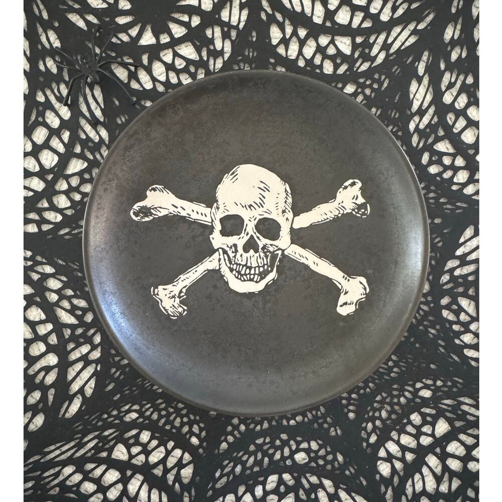 6.125" Halloween StonewareSpider and Skeleton Appetizer Plates